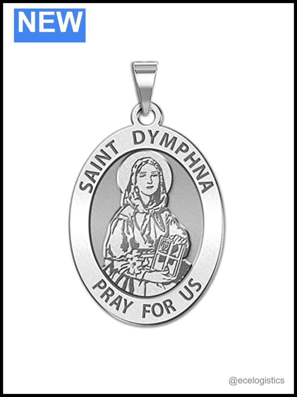 Saint Dymphna Oval Religious Medal Pendant Gold Plated Silver